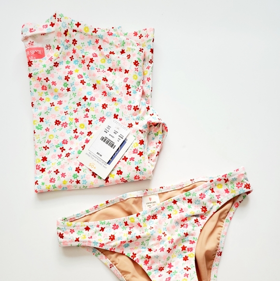 J.Crew girls' rash guard set in pink floral NWT - Picture 2 of 5